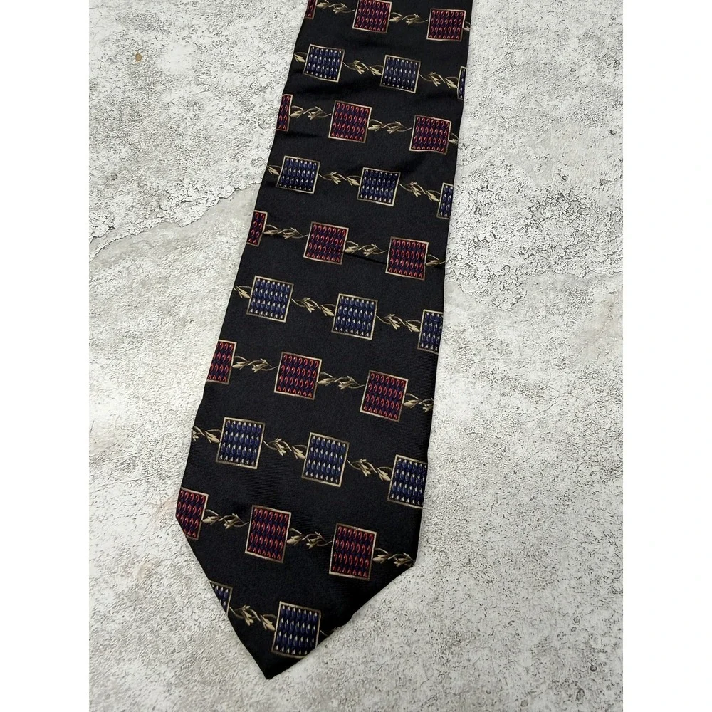Christian Dior Tie Mens One‎ Size Black 100% Silk Geometric Designer Necktie